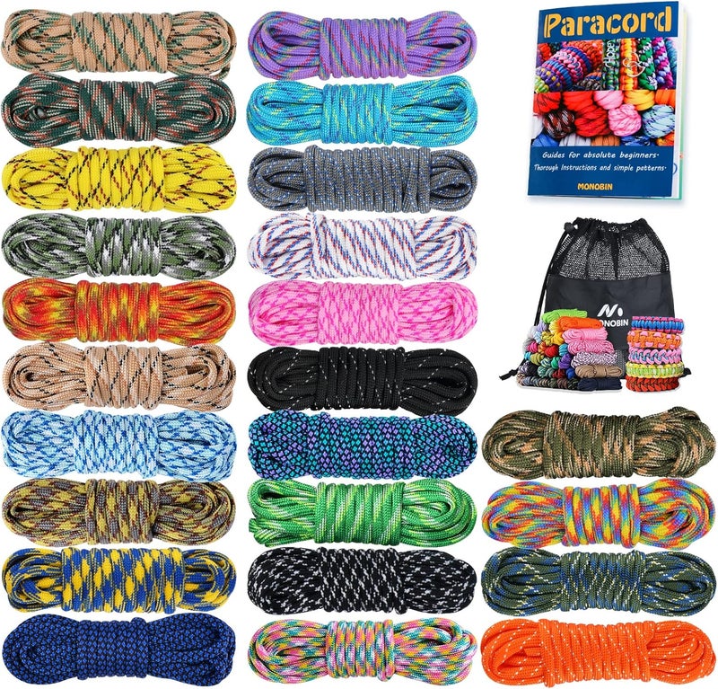MONOBIN Paracord 550 Combo kit, 24 Colors 10ft Paracord Rope with Instruction, Multifunction Parachute Cord for Making Paracord Bracelets, Lanyard, Dog Collar, Idea for Gift… - Image 1